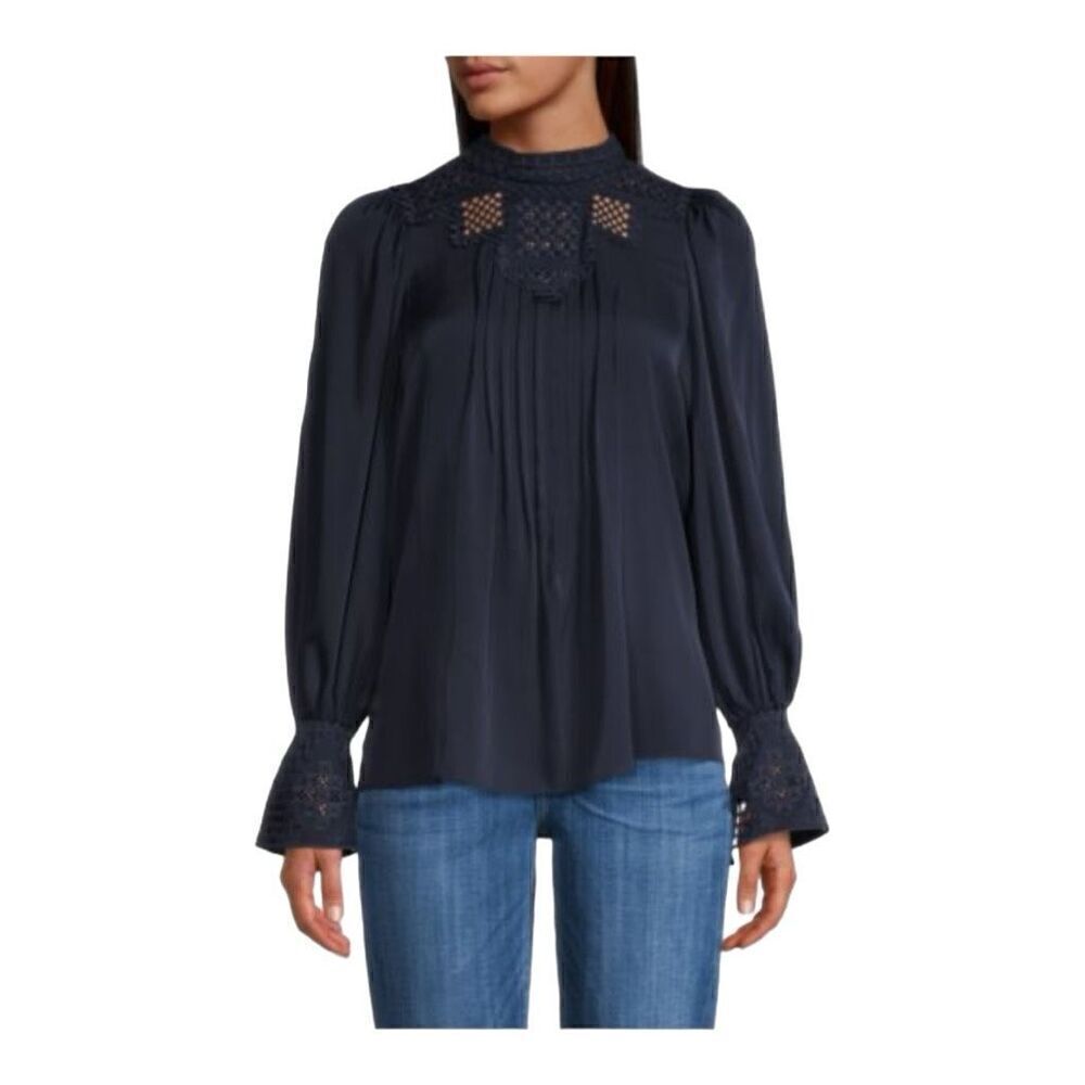 Kobi Halperin Blue Silk Corey Embroidered Blouse Size Medium